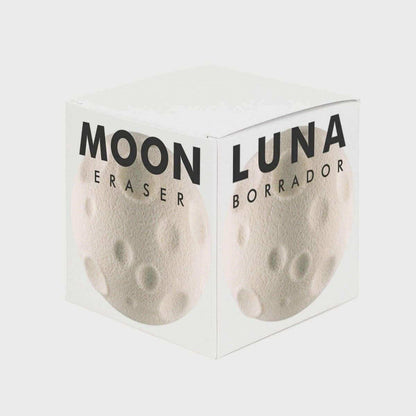 Moon LUNA eraser stationery box showing a cream moon-shaped rubber eraser
