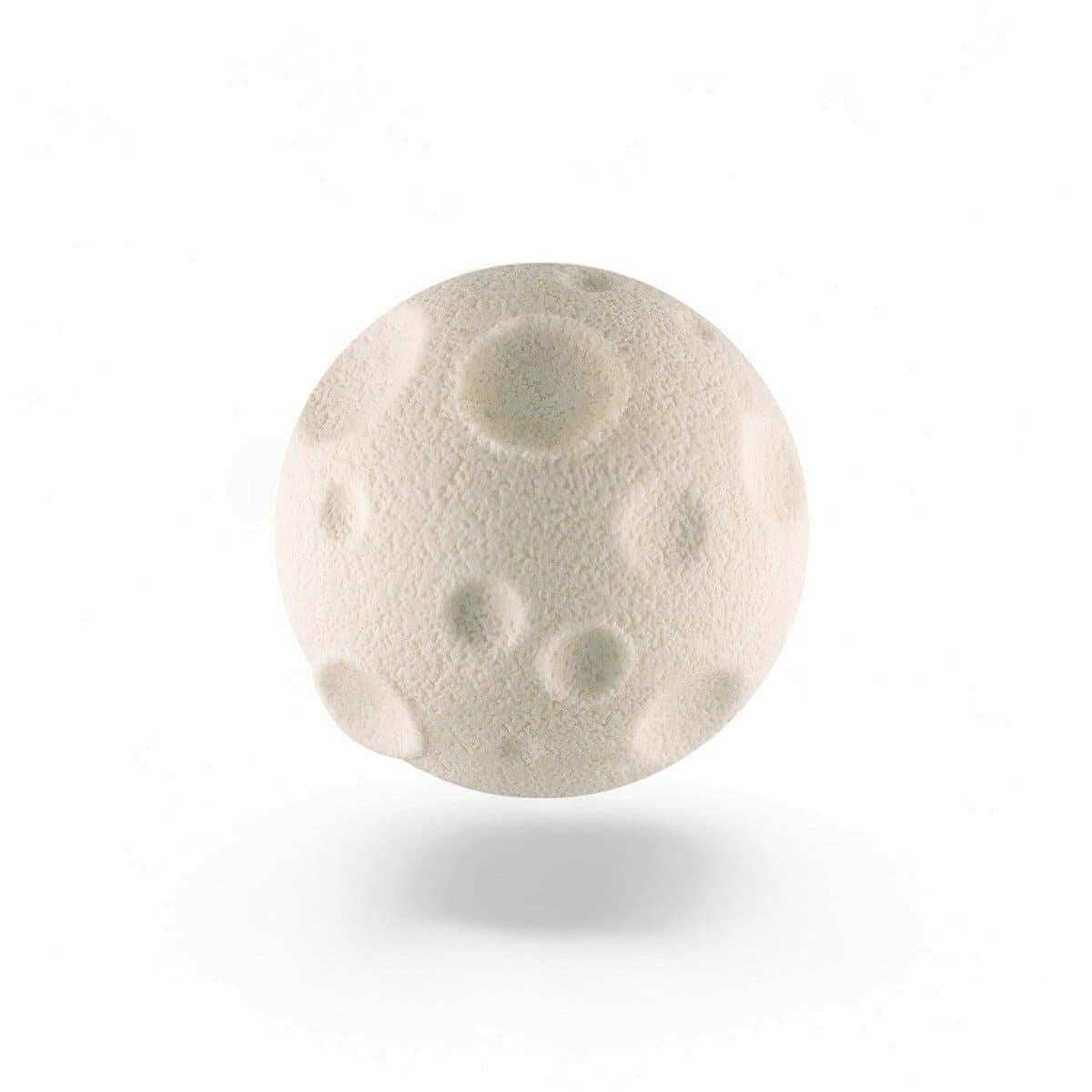Cream moon-shaped rubber eraser with embossed crater dimples