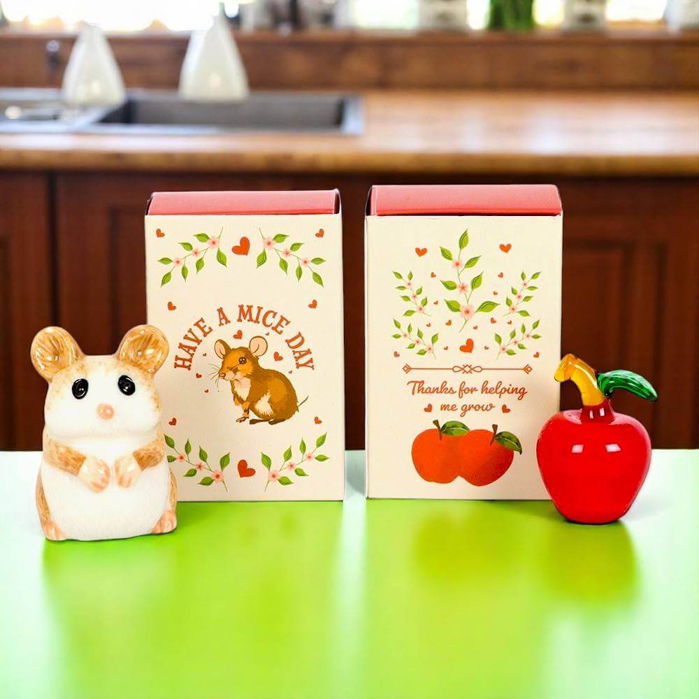 The Fashion Gift Shop: Glass Apples and Mouse in a Matchbox, Token Gifts for Teachers, Friends ideal Keepsake by Jones Home & Gifts, Token Gifts