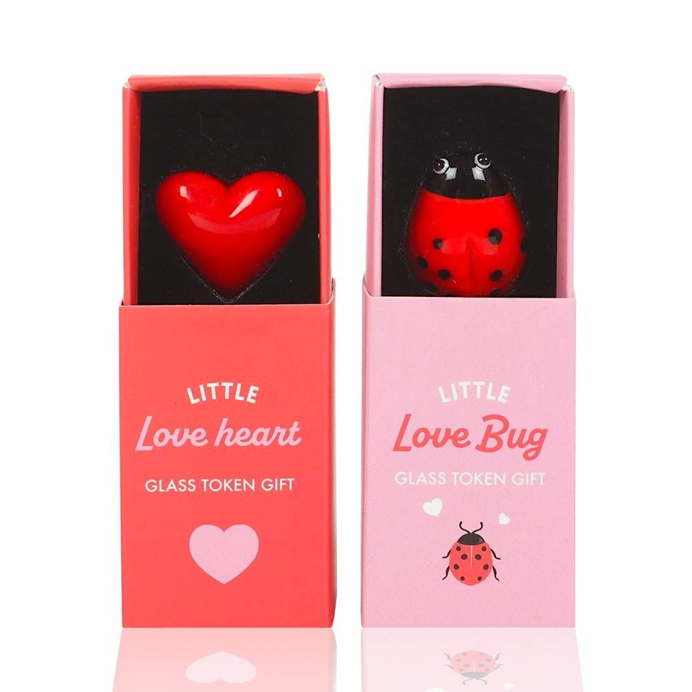 Glass Love Bug and Heart Tokens Gifts For Valentines - Token Gifts by Jones Home & Gifts