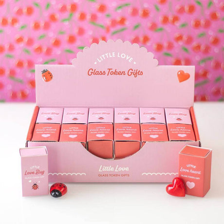 The Fashion Gift Shop: Glass Love Bug and Heart Tokens Gifts For Valentines by Jones Home & Gifts, Token Gifts