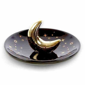 The Fashion Gift Shop: Gold Crescent Moon Incense Stick Holder with Star Detail by Jones Home & Gifts, Incense Holders