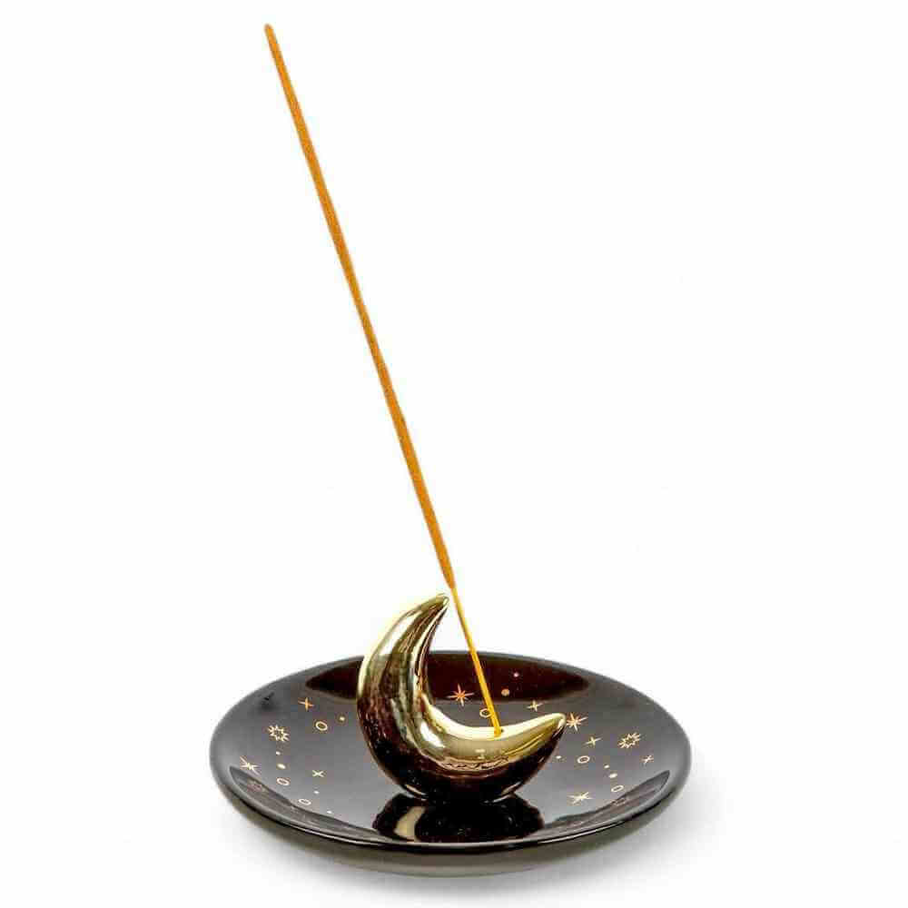 The Fashion Gift Shop: Gold Crescent Moon Incense Stick Holder with Star Detail by Jones Home & Gifts, Incense Holders