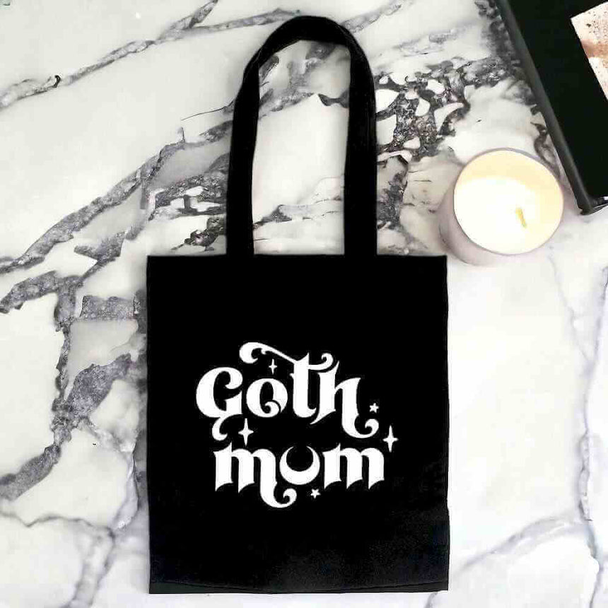The Fashion Gift Shop: Goth Mum Polycotton Tote Bag Stylish Black Canvas Bag by Spirit of equinox, Lunch Boxes & Totes