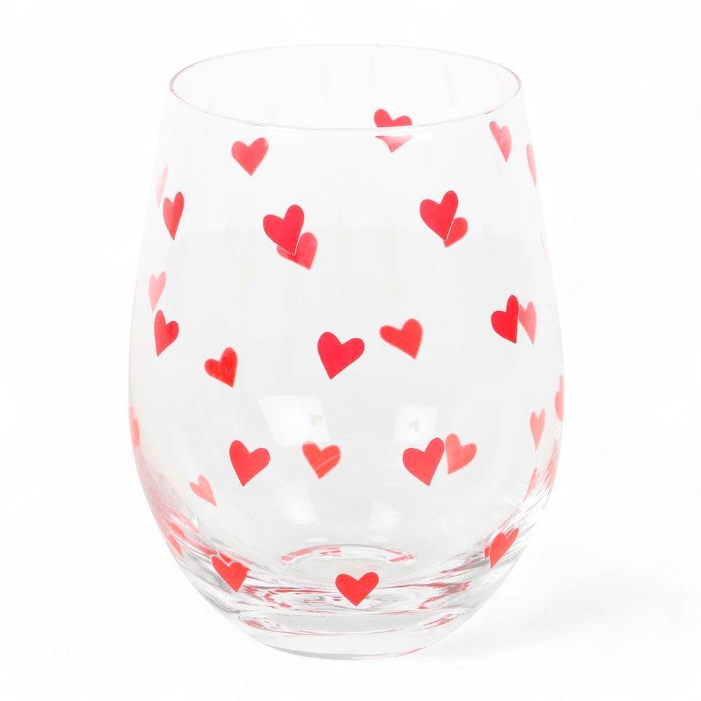 Heart Print Valentine Cocktail Stemless Glass, Mothers Day Gift - Stemless Wine Glass by Jones Home & Gifts