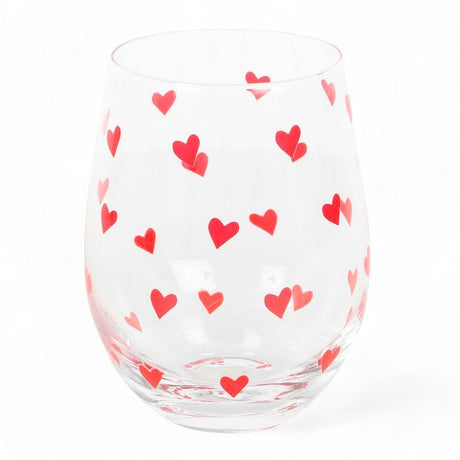 The Fashion Gift Shop: All Over Heart Print Valentine Cocktail Stemless Glass, Mothers Day Gift by Jones Home & Gifts, Stemless Wine Glass