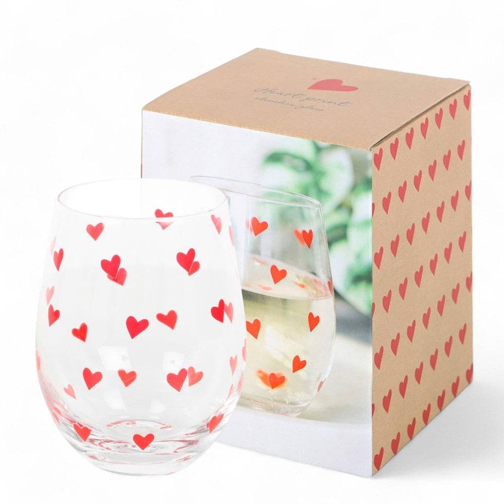 Heart Print Valentine Cocktail Stemless Glass, Mothers Day Gift - Stemless Wine Glass by Jones Home & Gifts