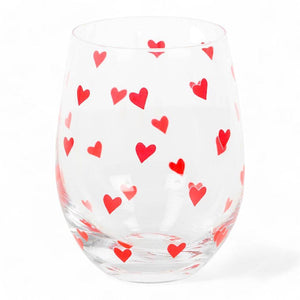 All Over Heart Print Valentine Cocktail Stemless Glass, Mothers Day Gift - The Fashion Gift Shop Stemless Wine Glass by Jones Home & Gifts