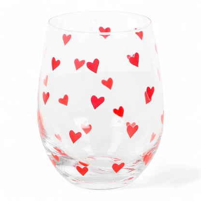 All Over Heart Print Valentine Cocktail Stemless Glass, Mothers Day Gift - The Fashion Gift Shop Stemless Wine Glass