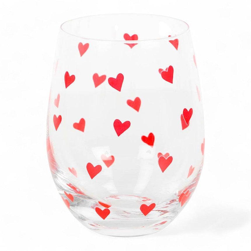 The Fashion Gift Shop: All Over Heart Print Valentine Cocktail Stemless Glass, Mothers Day Gift by Jones Home & Gifts, Stemless Wine Glass