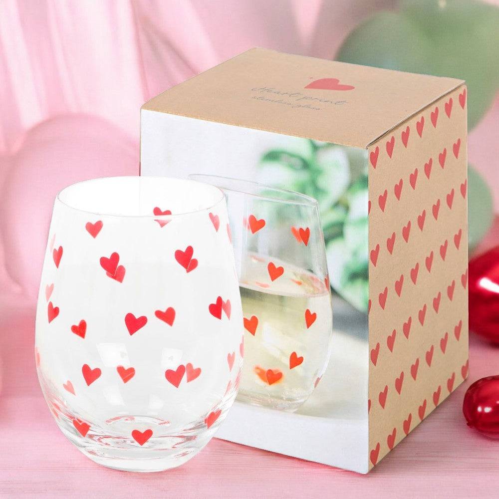 Heart Print Valentine Cocktail Stemless Glass, Mothers Day Gift - Stemless Wine Glass by Jones Home & Gifts