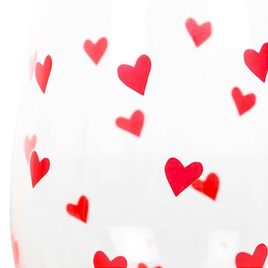 The Fashion Gift Shop: All Over Heart Print Valentine Cocktail Stemless Glass, Mothers Day Gift by Jones Home & Gifts, Stemless Wine Glass