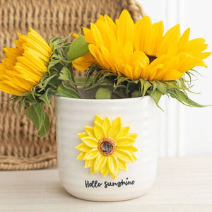 Hello Sunshine Beautiful Plant Pot with 3D Sunflower - The Fashion Gift Shop Pots and Planters by Jones Home & Gifts