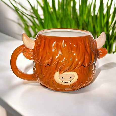 The Fashion Gift Shop: Highland Cow Shaped Mug by Sass and Belle, Mugs and Cups