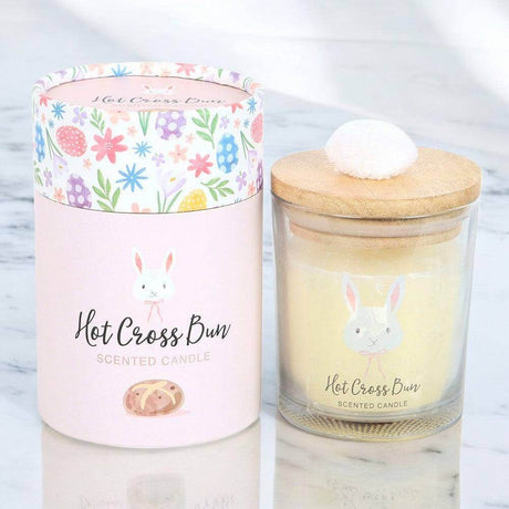 The Fashion Gift Shop: Hot Cross Bun Candle, Bunny Design with Pompom and Floral Print by Jones Home & Gifts, Candles