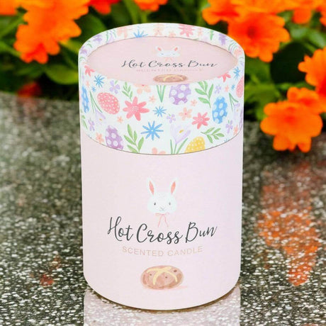 The Fashion Gift Shop: Hot Cross Bun Candle, Bunny Design with Pompom and Floral Print by Jones Home & Gifts, Candles