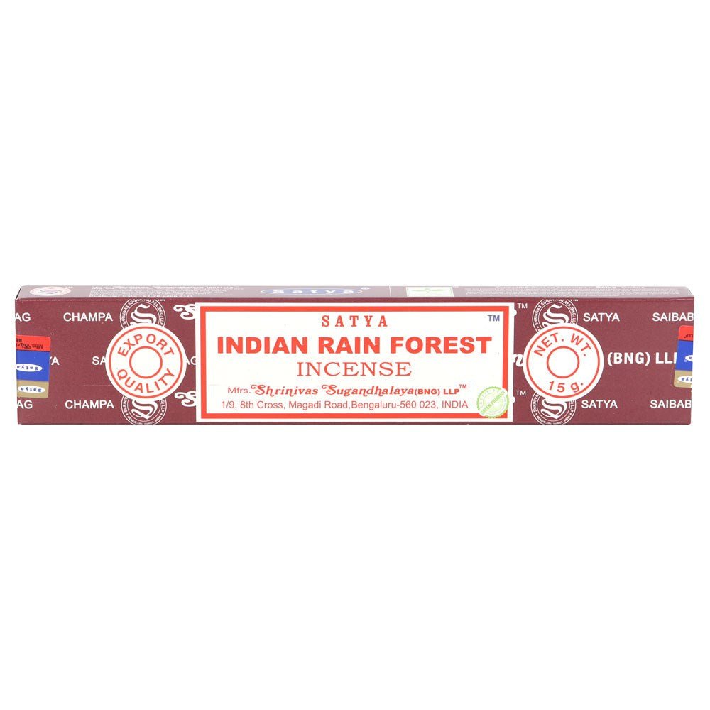 Satya Indian Rain Forest incense sticks box, front label visible