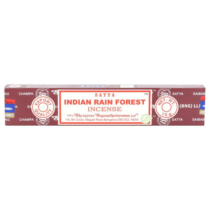 Satya Indian Rain Forest incense sticks box, front label visible