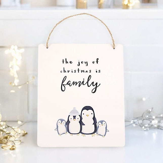 Joy of Christmas Penguin Family Hanging Sign - Hanging Decoration by Jones Home & Gifts