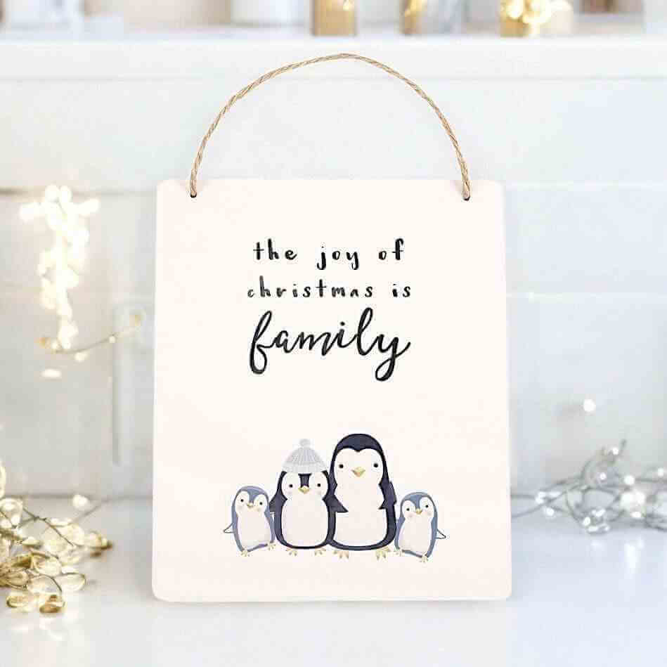 The Fashion Gift Shop: Joy of Christmas Penguin Family Hanging Sign by Jones Home & Gifts, Hanging Decoration