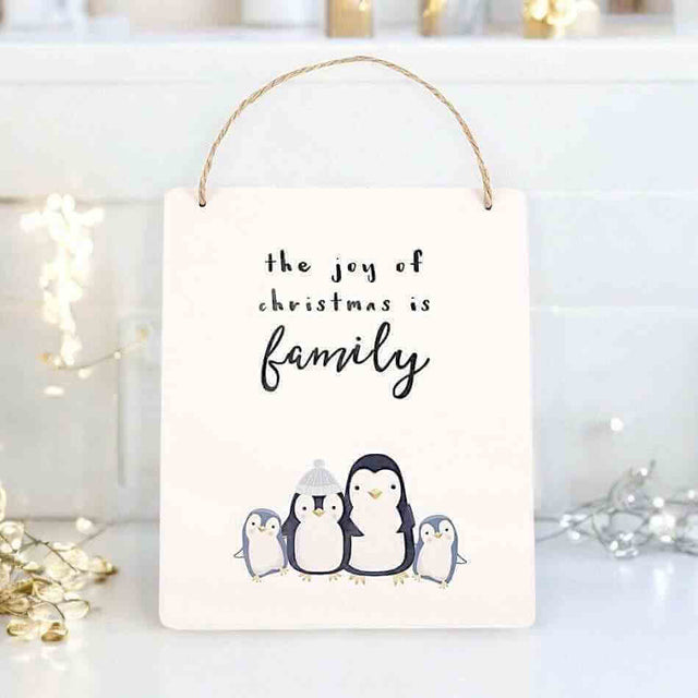 The Fashion Gift Shop: Joy of Christmas Penguin Family Hanging Sign by Jones Home & Gifts, Hanging Decoration