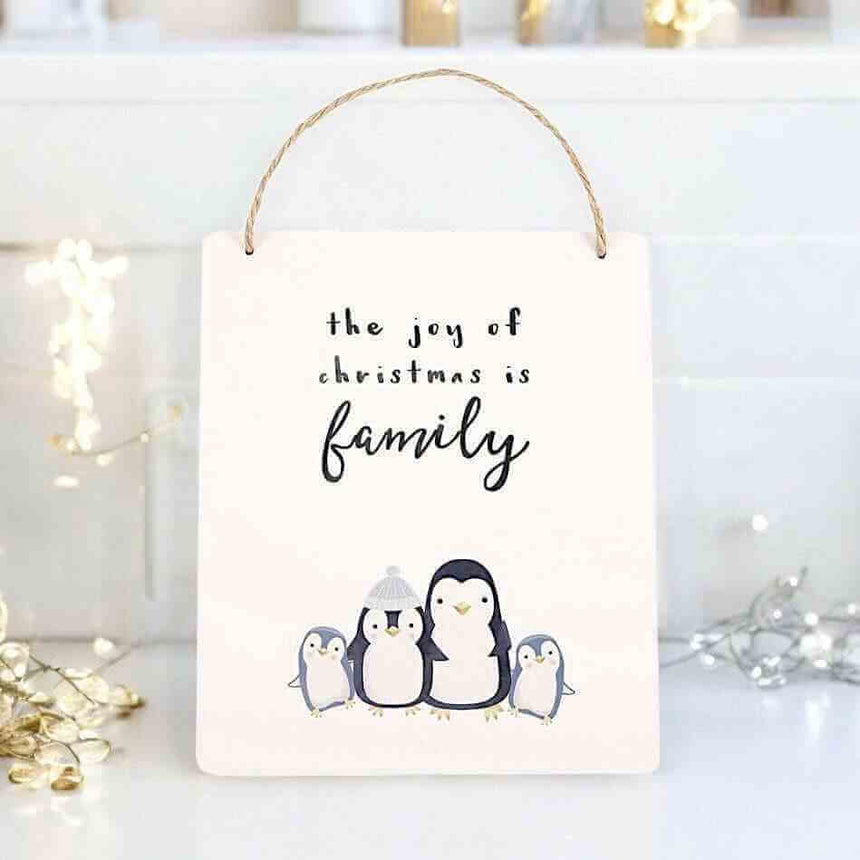 The Fashion Gift Shop: Joy of Christmas Penguin Family Hanging Sign by Jones Home & Gifts, Hanging Decoration