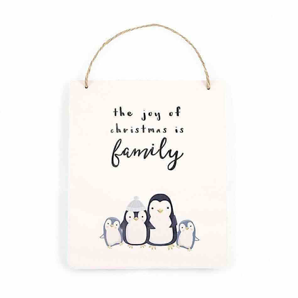 The Fashion Gift Shop: Joy of Christmas Penguin Family Hanging Sign by Jones Home & Gifts, Hanging Decoration