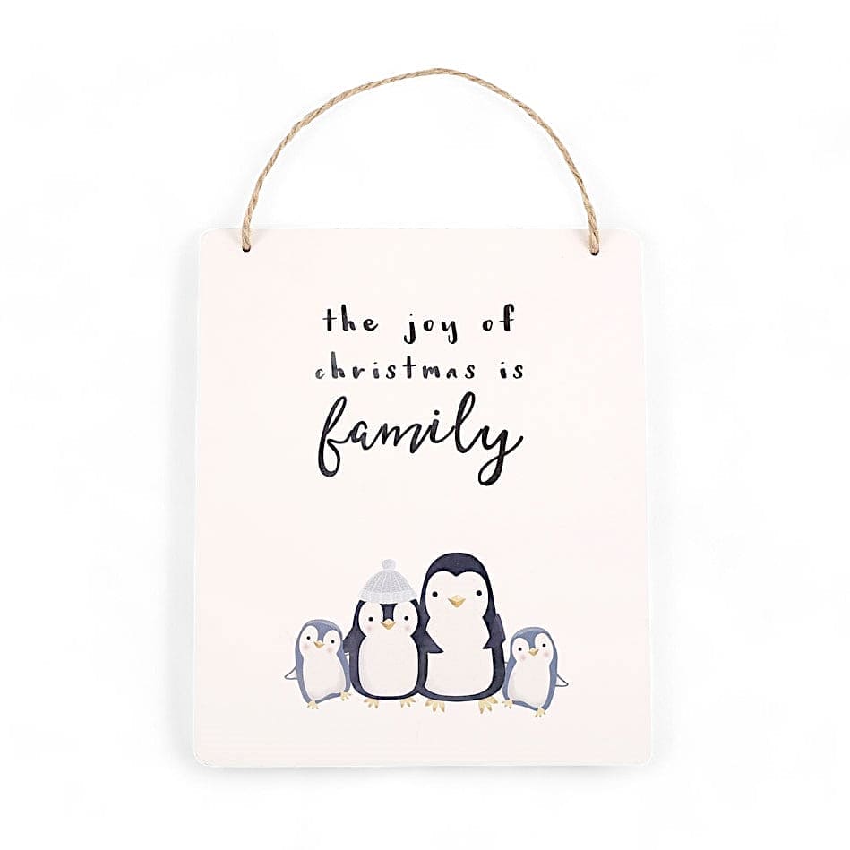 Joy of Christmas Penguin Family Hanging Sign.