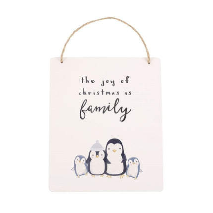 Joy of Christmas Penguin Family Hanging Sign - Hanging Decoration by Jones Home & Gifts