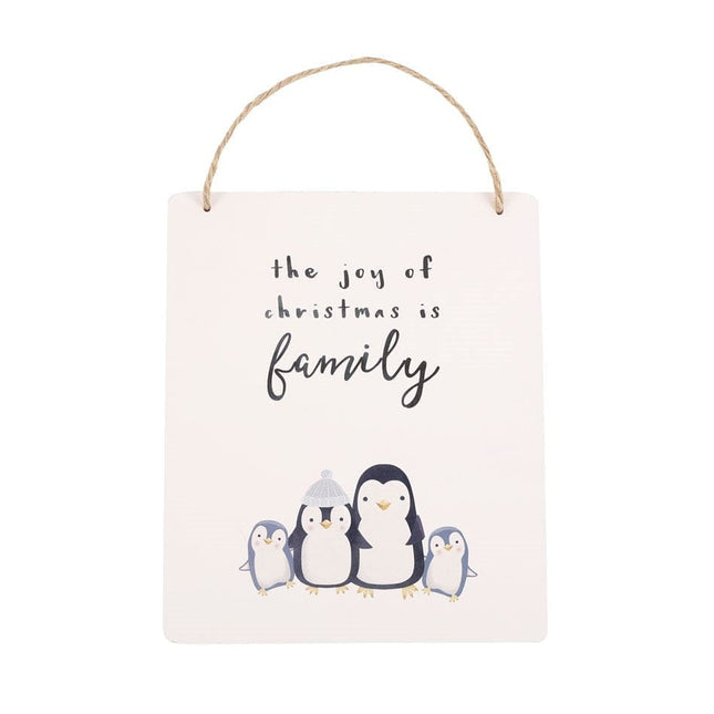 Joy of Christmas Penguin Family Hanging Sign - Hanging Decoration by Jones Home & Gifts