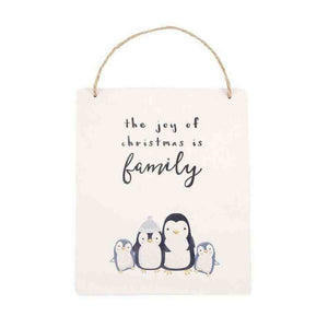 The Fashion Gift Shop: Joy of Christmas Penguin Family Hanging Sign by Jones Home & Gifts, Hanging Decoration