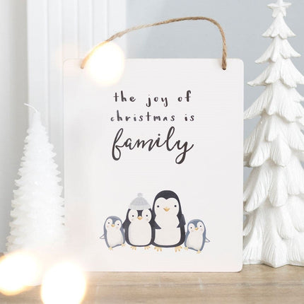 Joy of Christmas Penguin Family Hanging Sign - Hanging Decoration by Jones Home & Gifts