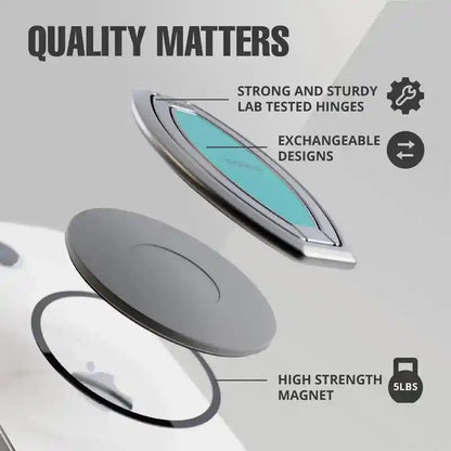 Magnetic phone stand with flat magnet base and rounded ring holder