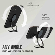 Black magnetic phone holder stand with circular grip and adjustable angled base