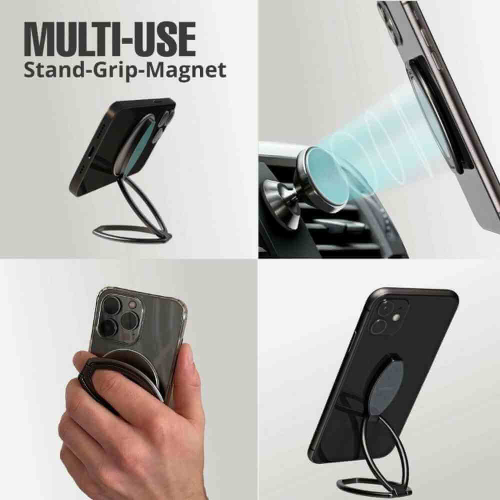 Black magnetic phone stand with grip magnet and small stand base