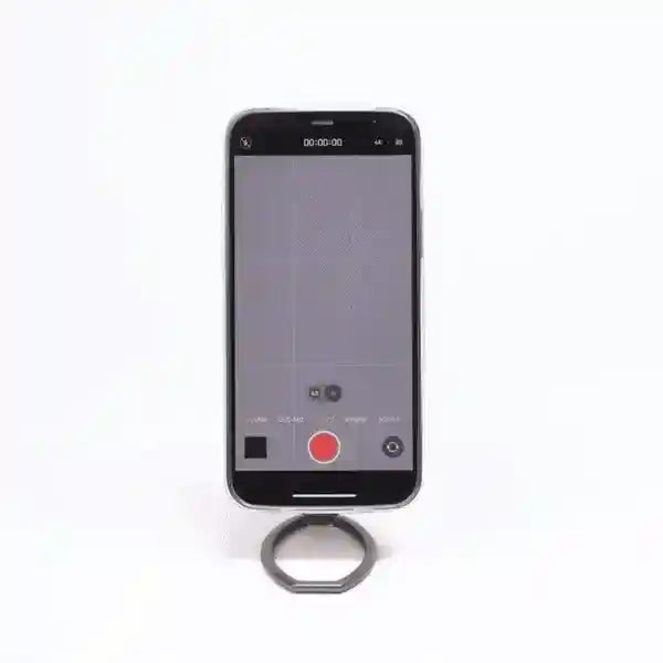 Black magnetic phone holder stand gripping the back of a smartphone