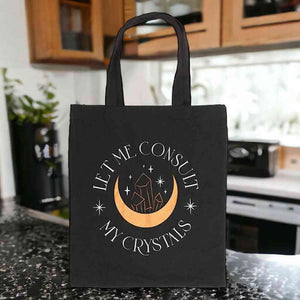 The Fashion Gift Shop: Let Me Consult My Crystals Polycotton Tote Bag Chic Design by Spirit of equinox, Lunch Boxes & Totes