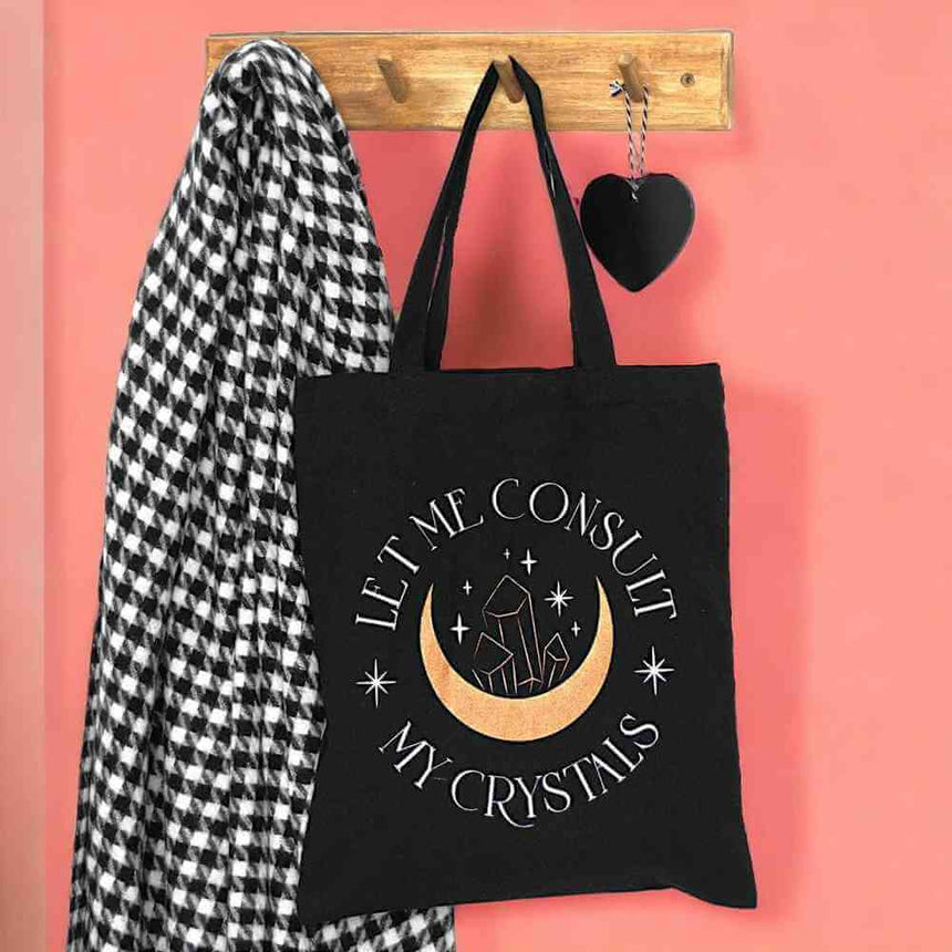 The Fashion Gift Shop: Let Me Consult My Crystals Polycotton Tote Bag Chic Design by Spirit of equinox, Lunch Boxes & Totes