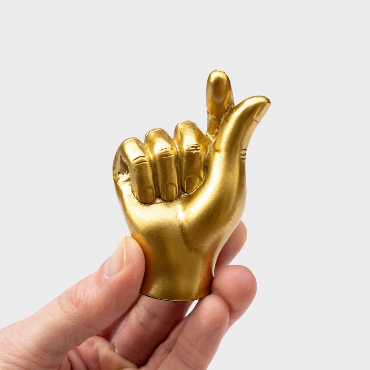 Gold hand figurine for finger-heart gesture lucky charm