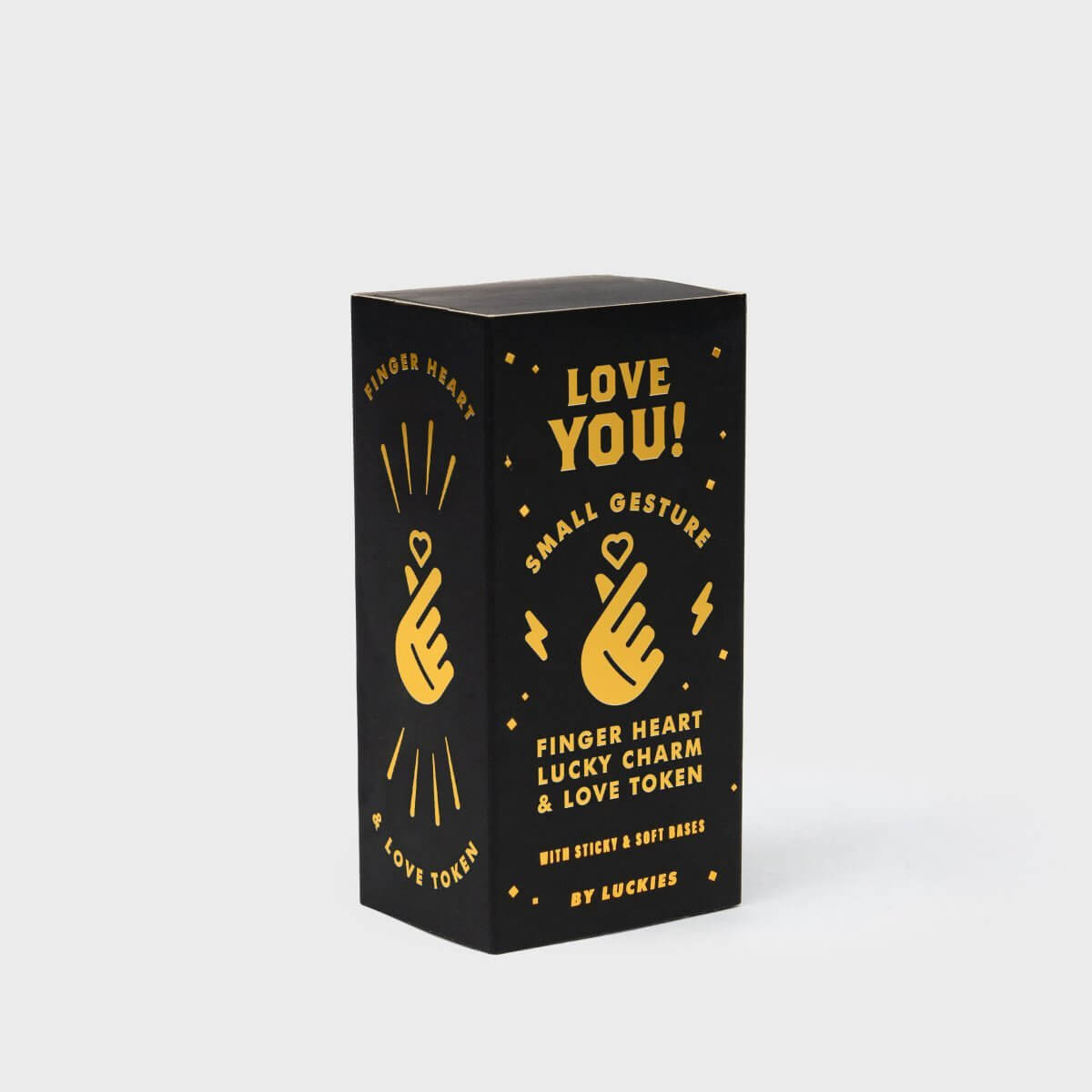 Black Love You gift box with golden finger-heart lucky charm text