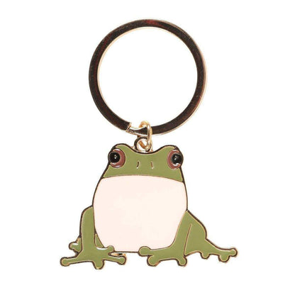 Green and cream frog keyring charm with dark round ring