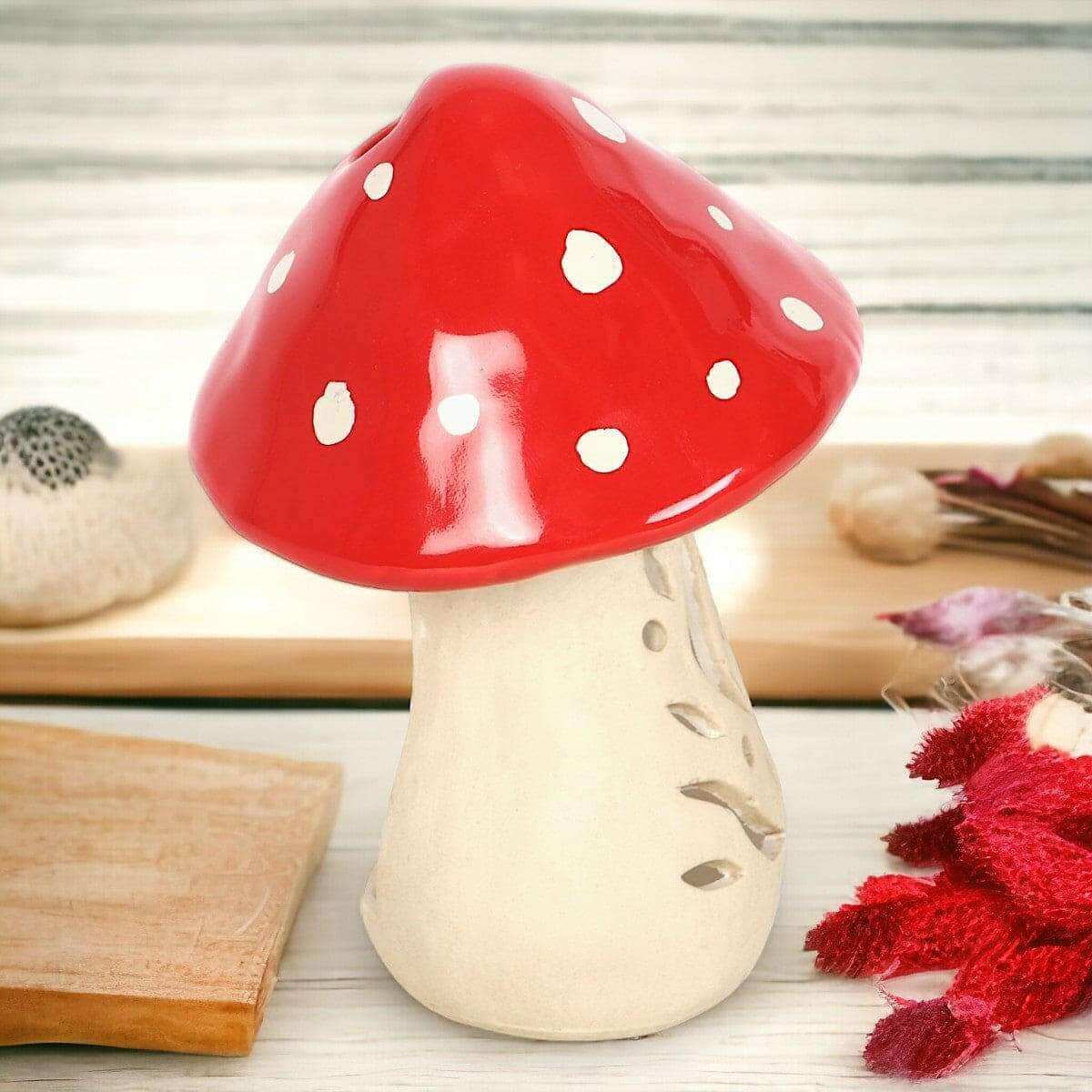 Mushroom Decor Ceramic Tealight Candle Holder, Funky Toadstool by Jones Home & Gifts