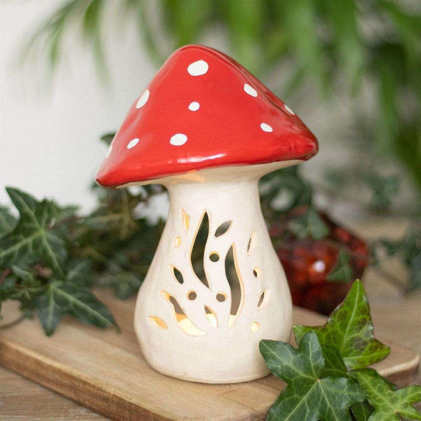 The Fashion Gift Shop: Mushroom Decor Ceramic Tealight Candle Holder, Funky Toadstool by Jones Home & Gifts, Tea Light Holder