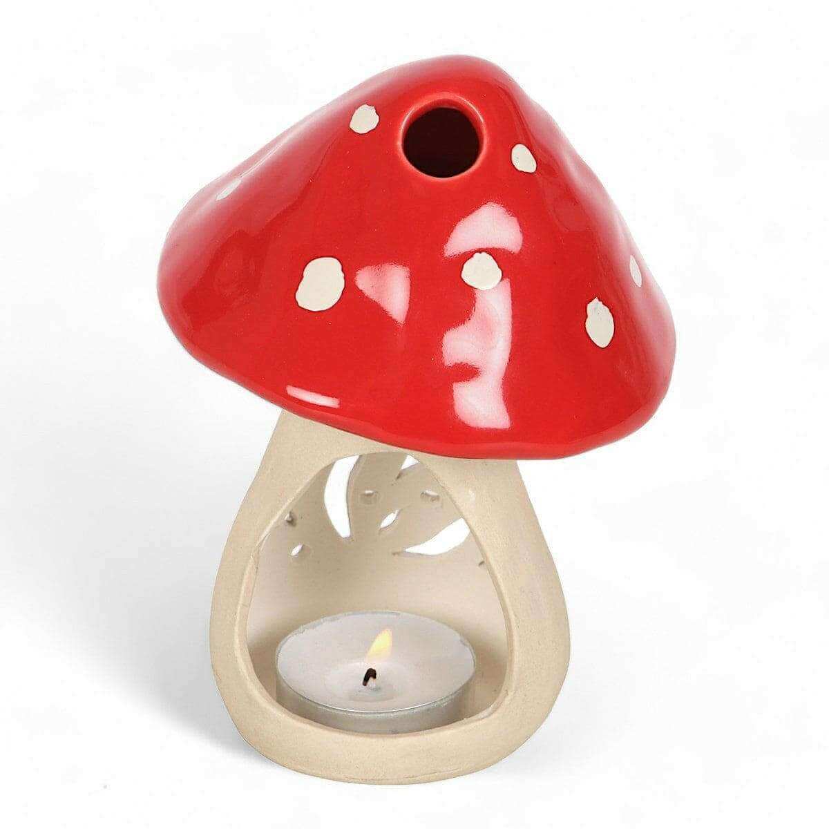 Mushroom Decor Ceramic Tealight Candle Holder, Funky Toadstool by Jones Home & Gifts