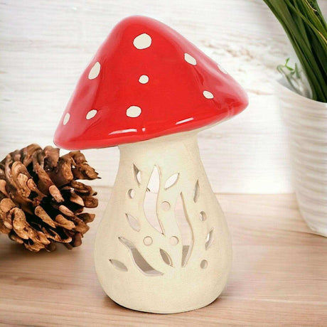The Fashion Gift Shop: Mushroom Decor Ceramic Tealight Candle Holder, Funky Toadstool by Jones Home & Gifts, Tea Light Holder