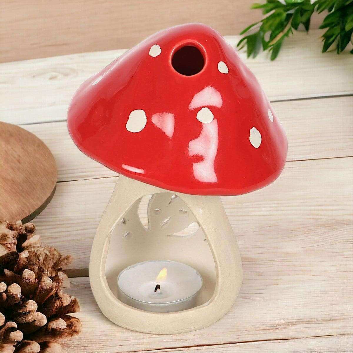 Mushroom Decor Ceramic Tealight Candle Holder, Funky Toadstool by Jones Home & Gifts