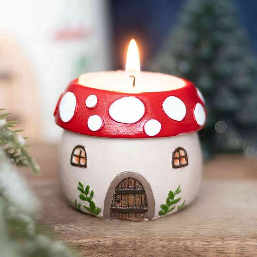 Mushroom House Resin Tealight Holder by Jones Home & Gifts