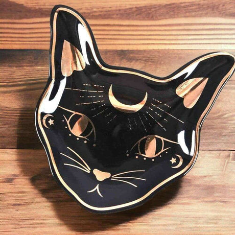 The Fashion Gift Shop: Mystic Mog Cat Face Trinket Dish Black With Gold Accent by Spirit of equinox, Jewellery Dish