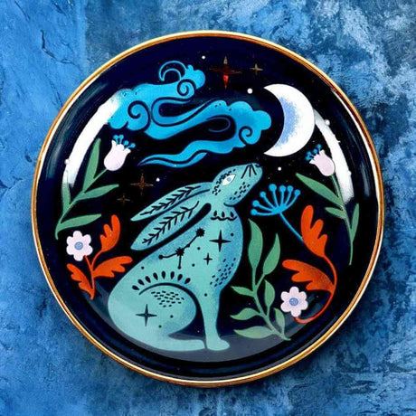 The Fashion Gift Shop: Mystical Midnight Hare Ceramic Trinket Dish for Jewelry by Spirit of equinox, Jewellery Dish