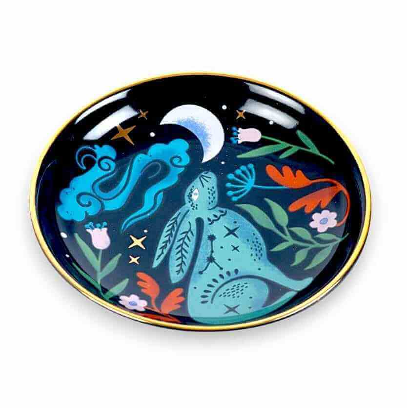 The Fashion Gift Shop: Mystical Midnight Hare Ceramic Trinket Dish for Jewelry by Spirit of equinox, Jewellery Dish